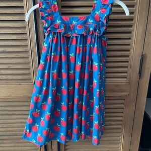 Eleanor Rose Blue Dress with Red Apple Print